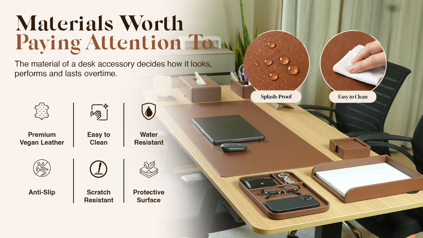 Durable Faux Leather and Wood Desk Accessories