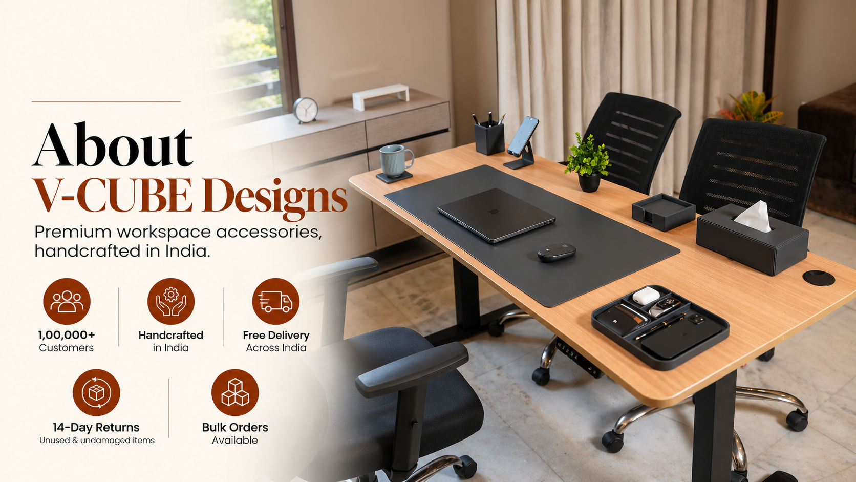 Premium handcrafted office table accessories made in India by V Cube Designs for executive cabins.