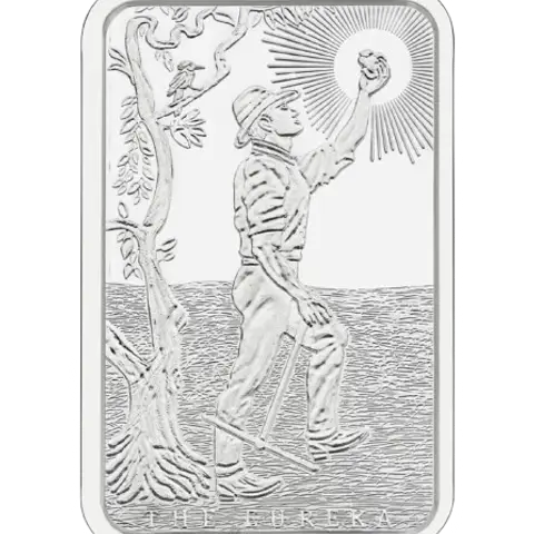 This image shows the front of the 10oz ABC Silver Eureka Minted Bar