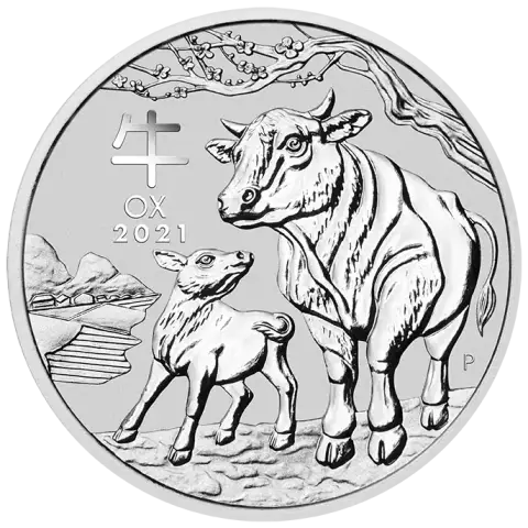 This is an image of the 2oz Lunar Ox Silver Coin