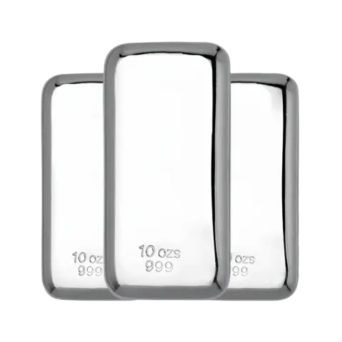 This image shows 3 x 10oz Silver Bars