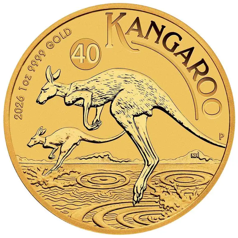This image shows the 2026 1oz Kangaroo Gold Coin Reverse