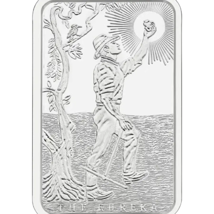 This image shows the front of the 10oz ABC Silver Eureka Minted Bar