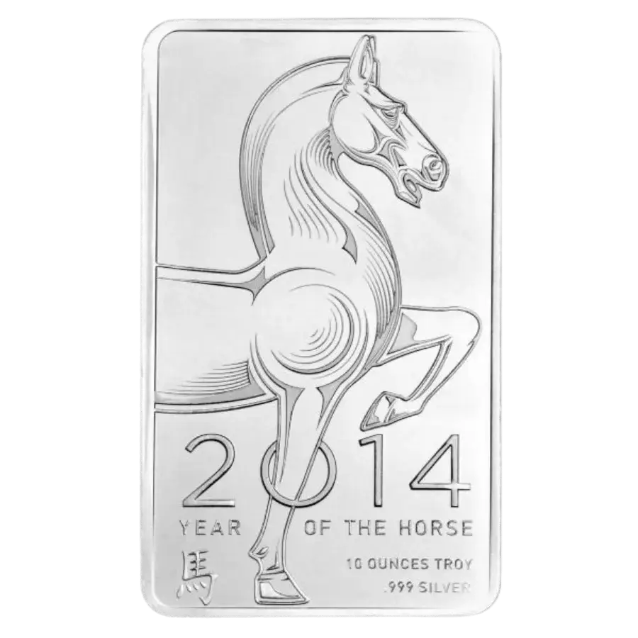 2014 10oz NTR Lunar Horse Silver Minted Bar Front
