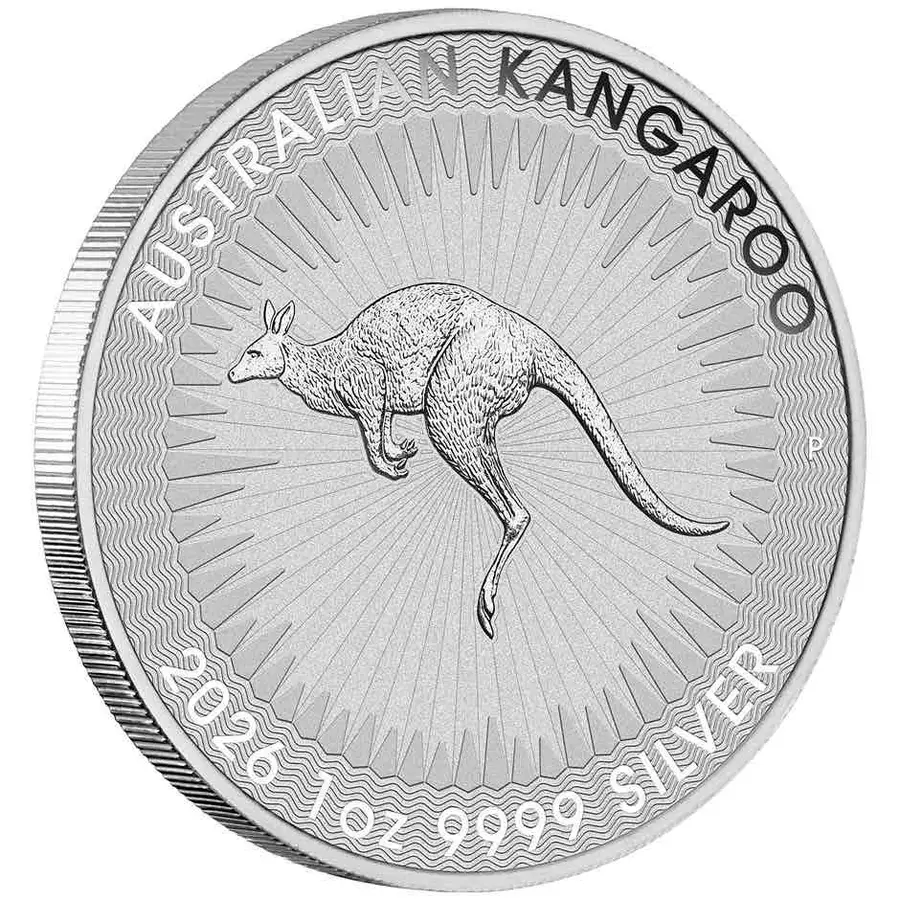 This image shows a side reverse of the 2026 1oz Kangaroo Silver Coin