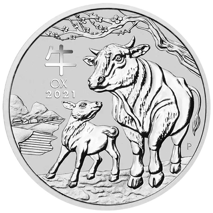 This is an image of the 2oz Lunar Ox Silver Coin