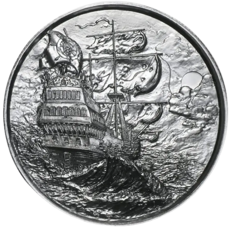 2ozPrivateer-ShipintheStormHighReliefSilverRoundReverse