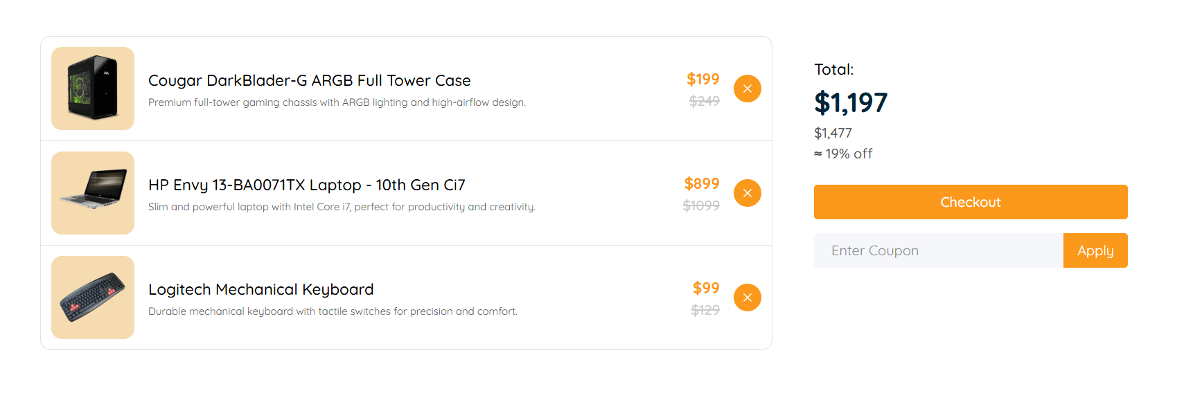 Tailwind CSS Shopping Cart Section