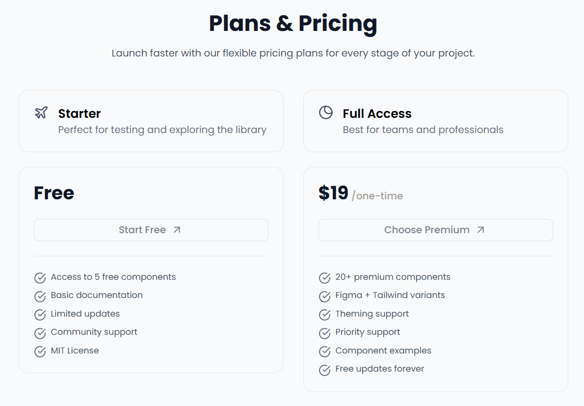 Minimal pricing card UI