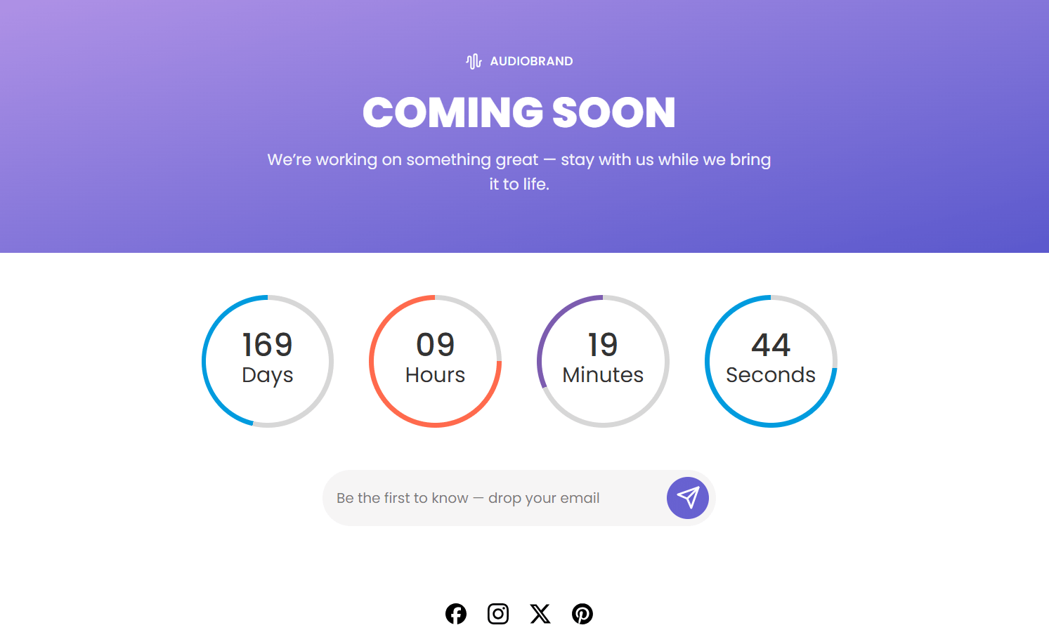 Coming soon page template tailwind css with react