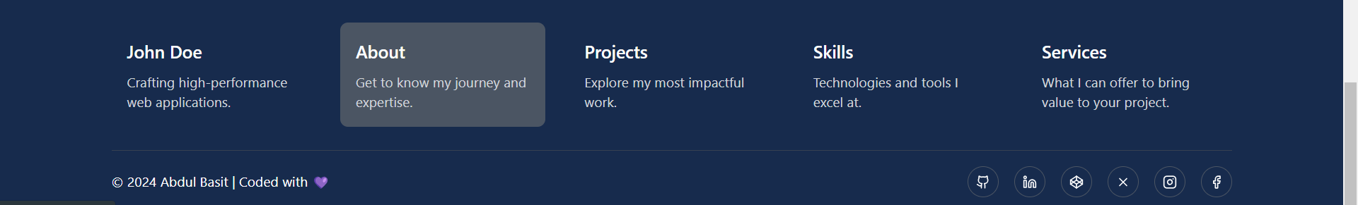 React Tailwind navigational footer for portfolio and sass landing pages