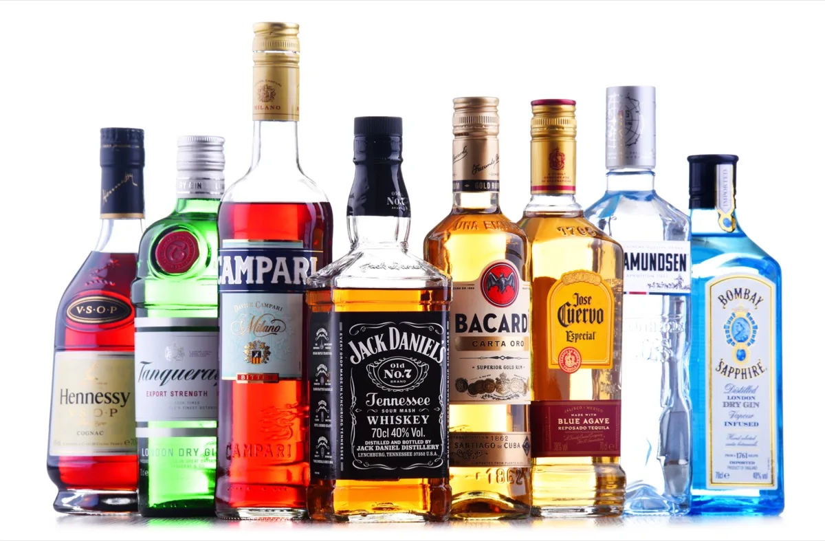 Difference between Alcoholic Beverages:  Wine/Whiskey/Rum/Gin/Vodka/Tequila/Brandy/Alcohol percentage 