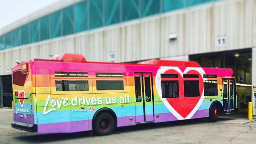 A large wrap installed on a TTC bus in Toronto