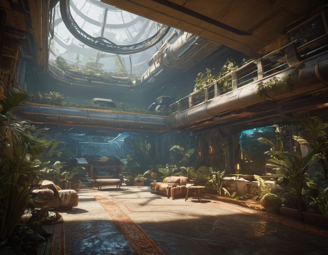 A futuristic and immersive video game level design concept featuring interactive elements, creative environments, and engaging storytelling aspects. The image should showcase a visually captivating and dynamic scene that embodies the key principles of video game level design, including intricate details, balance in game environments, and a strong focus on enhancing player experience.

