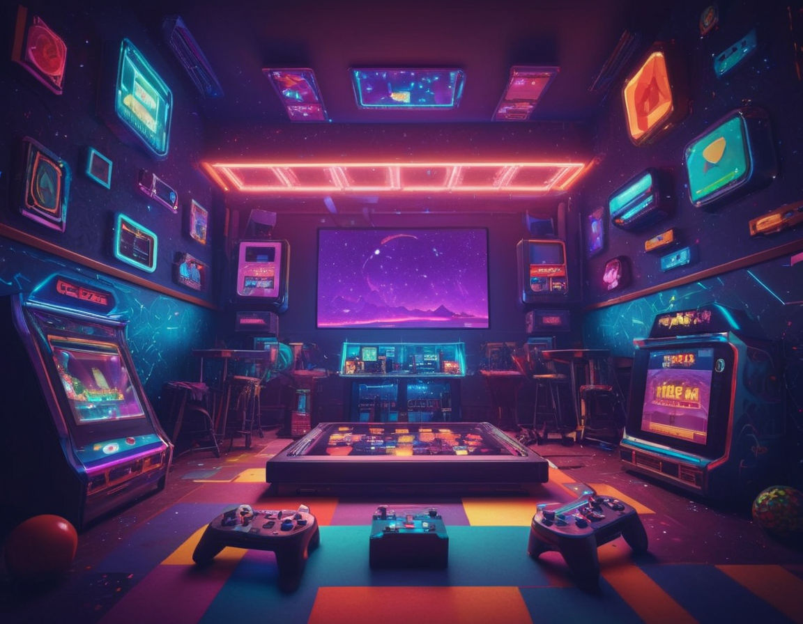 Abstract background with digital pixel art representation of indie gaming, including game controllers, retro arcade machines, and colorful geometric shapes. The image should convey a sense of creativity and innovation in the indie gaming industry, capturing the essence of indie game development.
