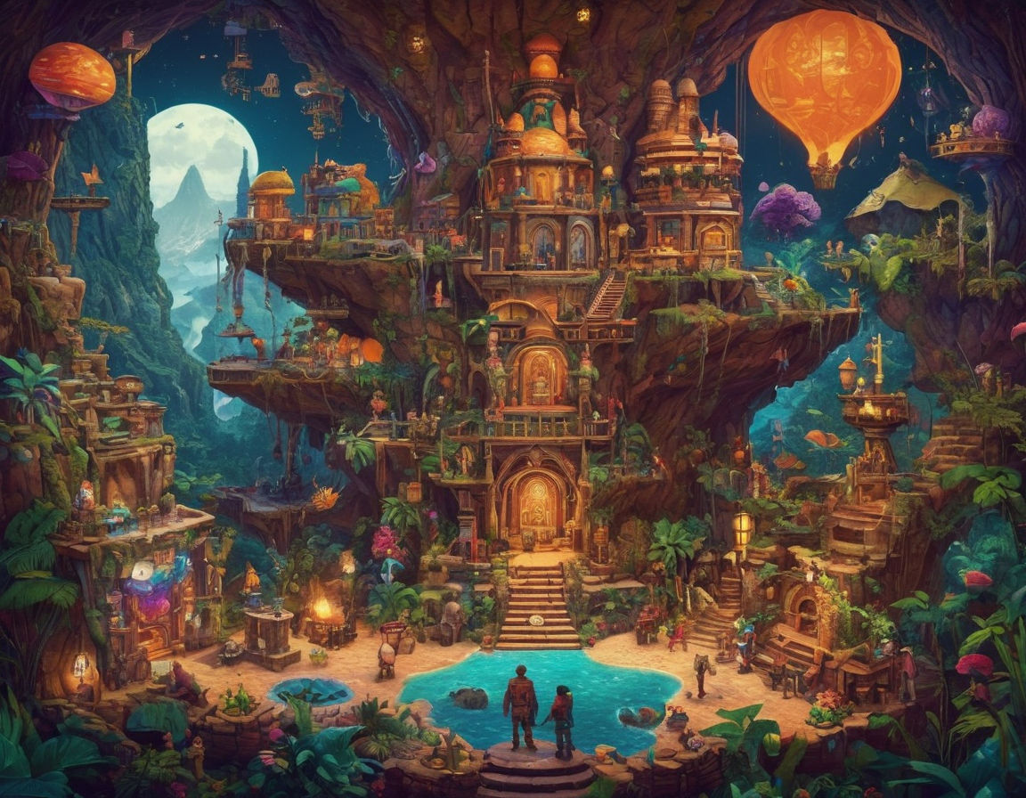 A colorful and imaginative collage featuring unique and visually striking indie game elements such as pixel art characters, intricate game environments, and creative game mechanics. Showcasing a mix of fantasy, sci-fi, adventure, and puzzle genres to represent the diverse range of indie games making waves in the gaming industry.
