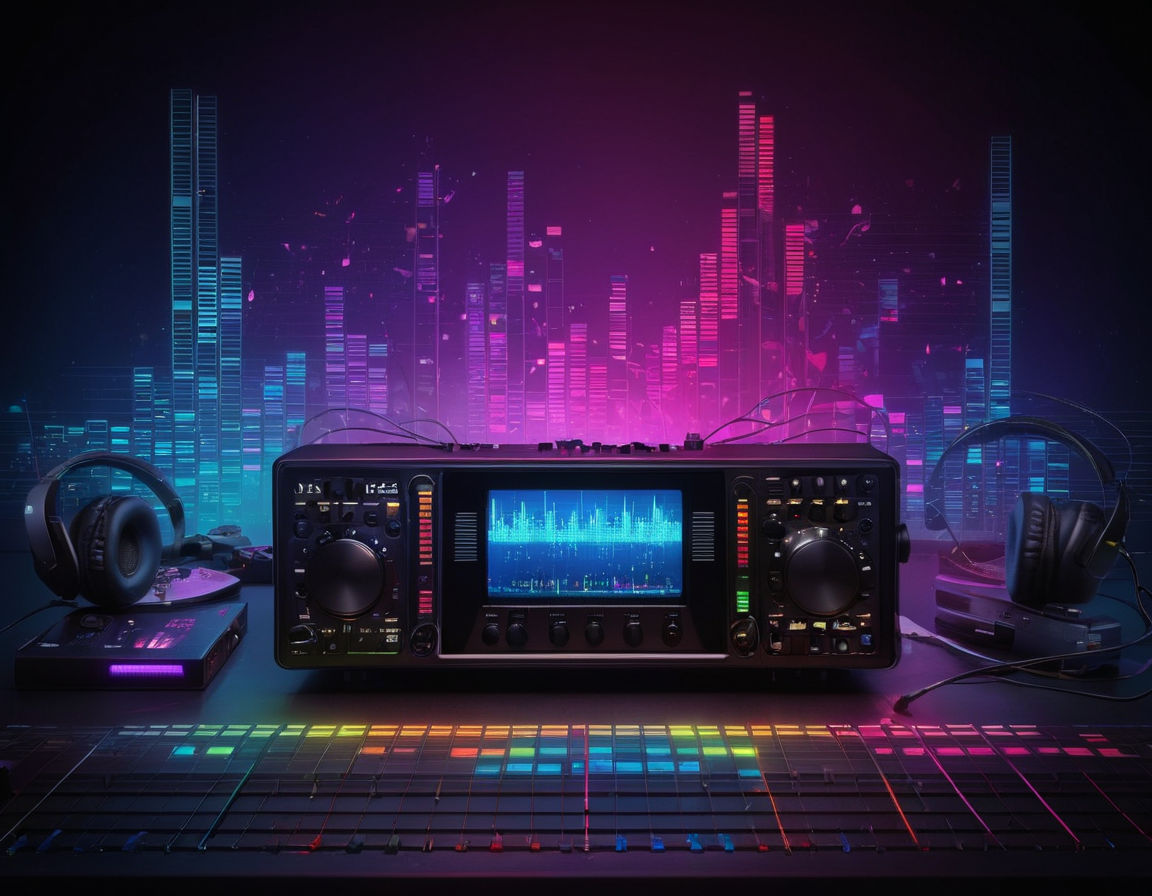 A vibrant and colorful image of a music equalizer with various music notes and symbols representing video game music. The background features a diverse collection of game controllers, headphones, and gaming consoles to symbolize the immersive world of game soundtracks. The image conveys a sense of creativity and excitement, perfect for a guide on the best game soundtracks.
