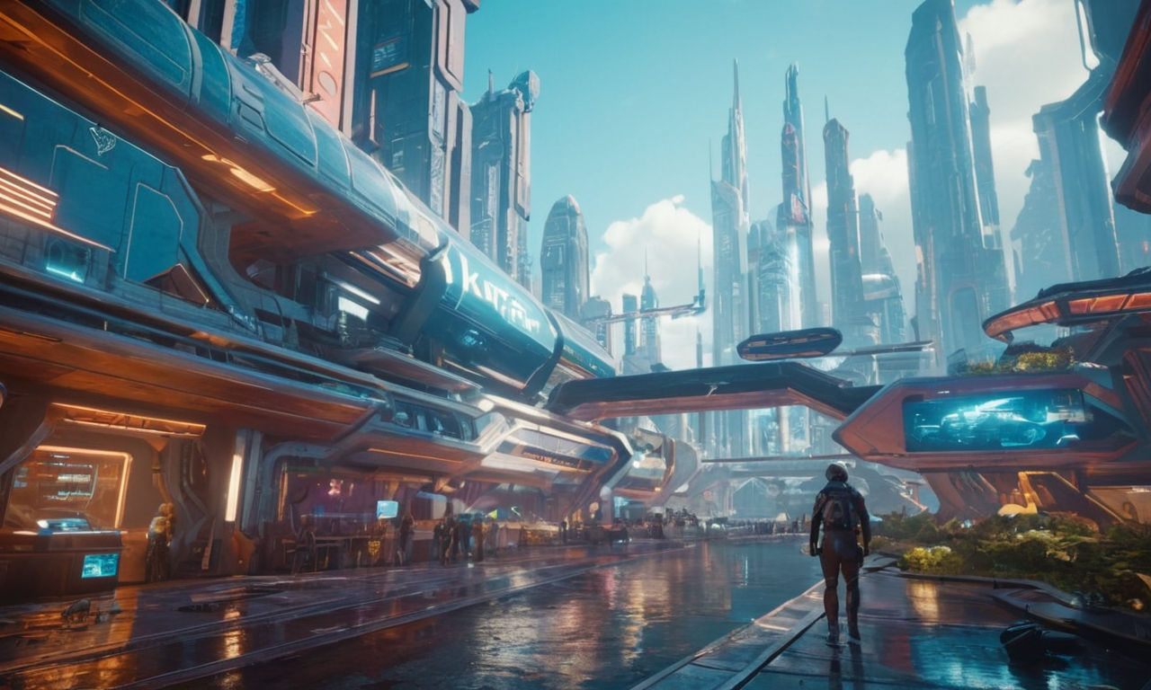 Futuristic sci-fi cityscape with diverse and inclusive gaming elements, innovative gameplay design, alternative gaming modes, inclusive game characters, evolving virtual reality landscape.
