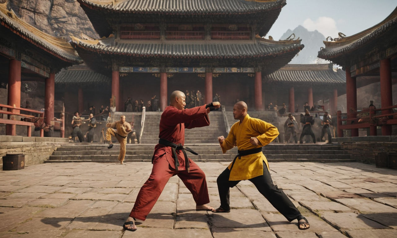 A vibrant and detailed image prompt showcasing a diverse roster of martial arts fighters with unique abilities and character customization options. The scene should capture the essence of intense combat and martial arts mastery, inviting viewers to immerse themselves in the world of Shaolin vs. Wutang. The fighters should be portrayed in a dynamic and engaging way, emphasizing their individual traits and combat styles. The artwork should convey the excitement and authenticity of martial arts gameplay, setting the stage for an epic showdown between legendary warriors.
