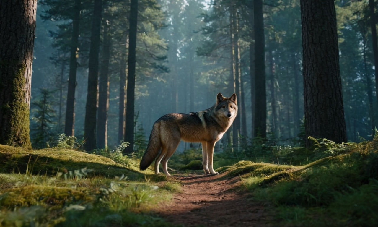 A detailed image prompt for your content: 

A serene forest setting with a majestic wolf traversing through the trees, showcasing the beauty of the untamed wilderness. The image should include diverse wildlife like deer, rabbits, and birds, capturing the essence of wildlife interactions in a natural habitat. The scene conveys a sense of adventure and exploration, symbolizing the immersive gameplay experience of popular wolf simulation games.
