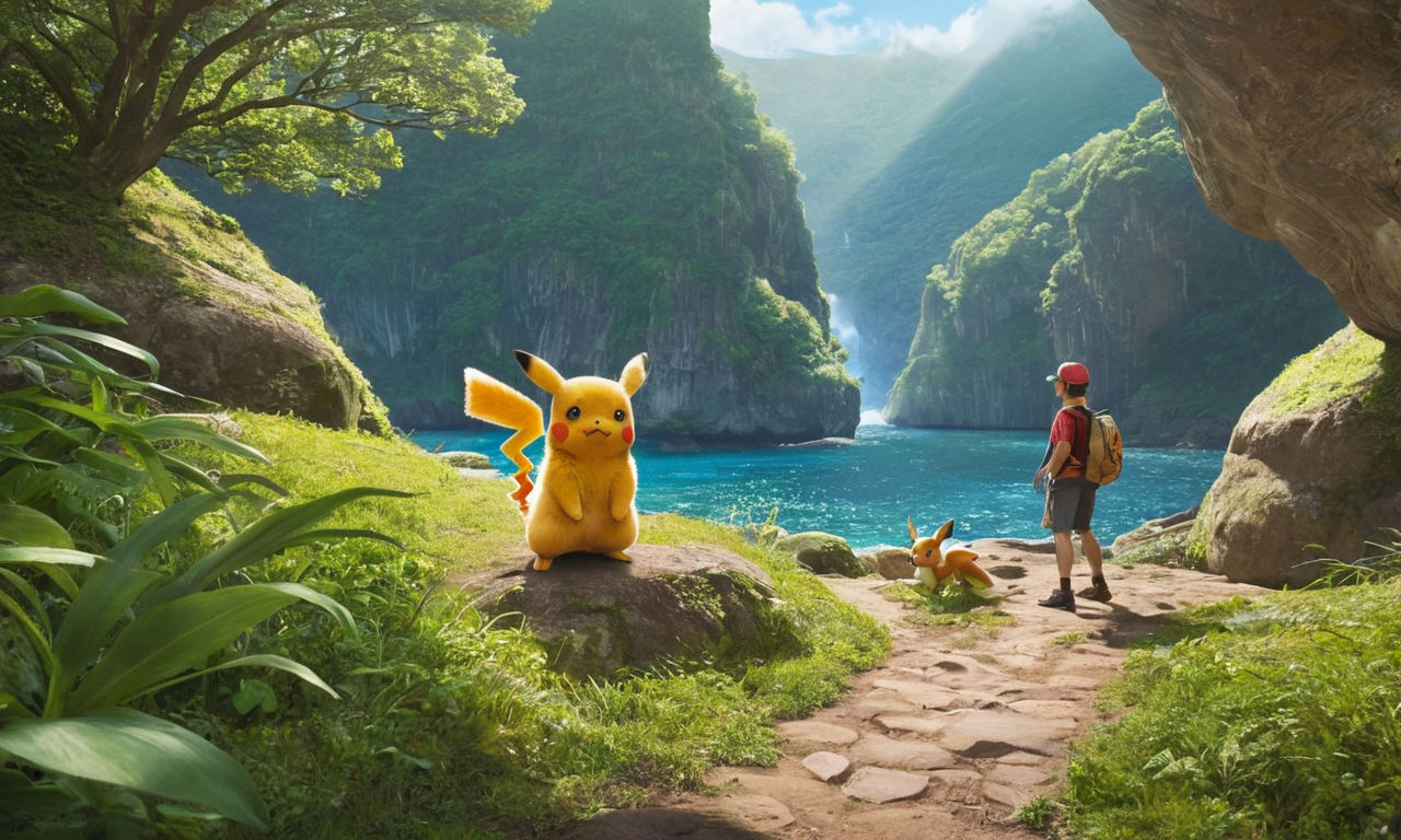 A vibrant and detailed image depicting iconic Pok�mon creatures in various landscapes, showcasing diverse character designs and colorful environments. This image should capture the essence of adventure and exploration, appealing to fans of the Pok�mon series. The scene could include Pikachu, Eevee, Charmander, and other well-known Pok�mon engaging in friendly interactions or training sessions. The background could feature lush forests, winding rivers, and mystical caves, creating a sense of the diverse world within the games.
