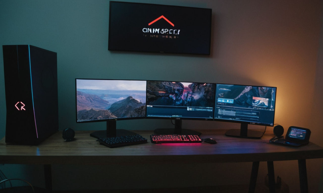 A striking and detailed image prompt for the content provided could be: 
A futuristic gaming setup with dual monitors displaying a black screen error message, showcasing a desktop PC with RGB lighting and high-tech peripherals in a dimly lit room.
