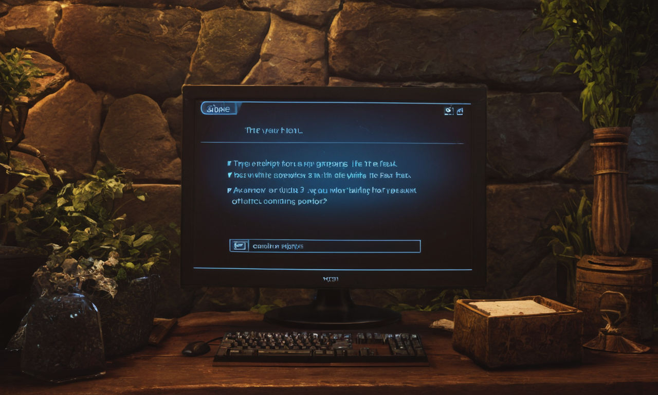 A detailed image prompt for the content on fixing black screen issues in Divinity: Original Sin 2 multiplayer:

Illustration of a computer screen displaying a black screen error message. Include visual representations of an outdated graphics driver icon next to a caution sign. Show a user adjusting game settings on a virtual interface, with sliders for quality and performance settings. Lastly, depict network cables symbolizing network stability, with icons showing fast and stable internet connections.
