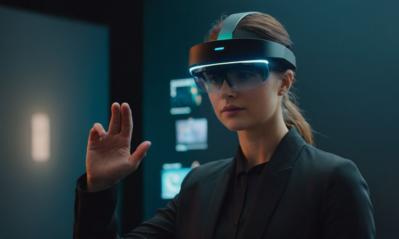 An image prompt for the content "Comparing HoloLens 2 with Its Predecessor: What's New and Improved":
A futuristic holographic display showing enhanced mixed reality experiences, featuring improved holographic density and a wider field of view. The image showcases advanced tracking and interaction capabilities, highlighting the technological advancements in the realm of augmented reality.
