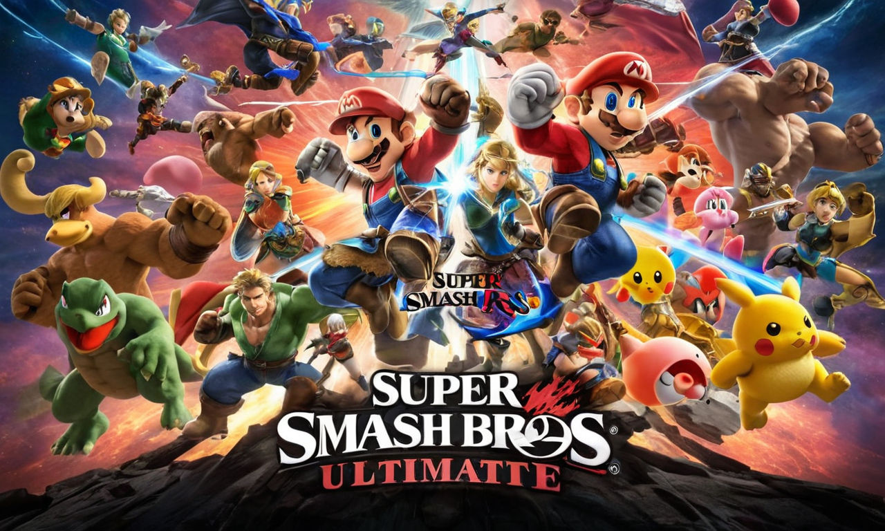 Innovative and diverse character roster for Super Smash Bros Ultimate 4k, featuring iconic video game characters, detailed animations and vibrant backgrounds. 


