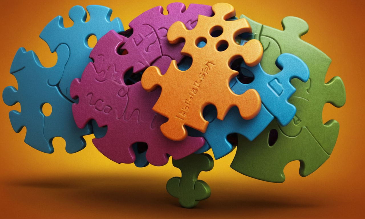 A vibrant and dynamic brain with gears and puzzle pieces interconnected, symbolizing cognitive benefits and improved mental skills from playing free HTML5 brain games.
