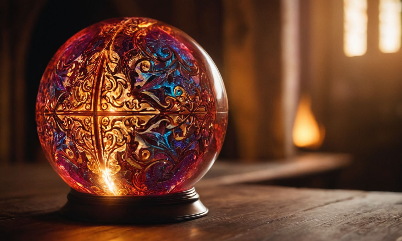 A majestic, glowing magical orb with intricate glowing patterns and vibrant colors symbolizing hero's abilities and strategic implications in a fantasy setting. This image conveys the essence of hero colors and capabilities in a mobile RPG game, capturing the essence of power and strategy.

