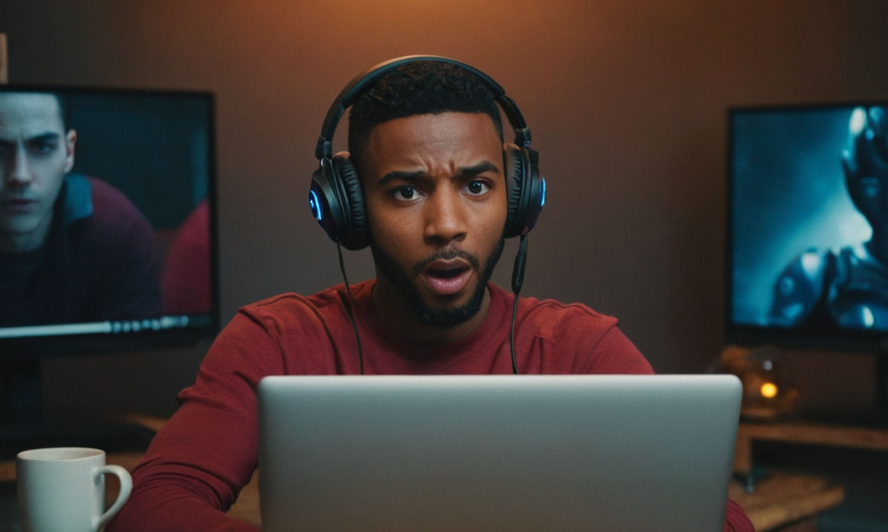 Image prompt: 
Create an image of a diverse online gaming community reacting to a controversial issue, showing different avatar characters expressing a range of emotions such as surprise, frustration, and confusion. Include elements symbolizing online gaming like headsets, keyboards, and screens in the background.
