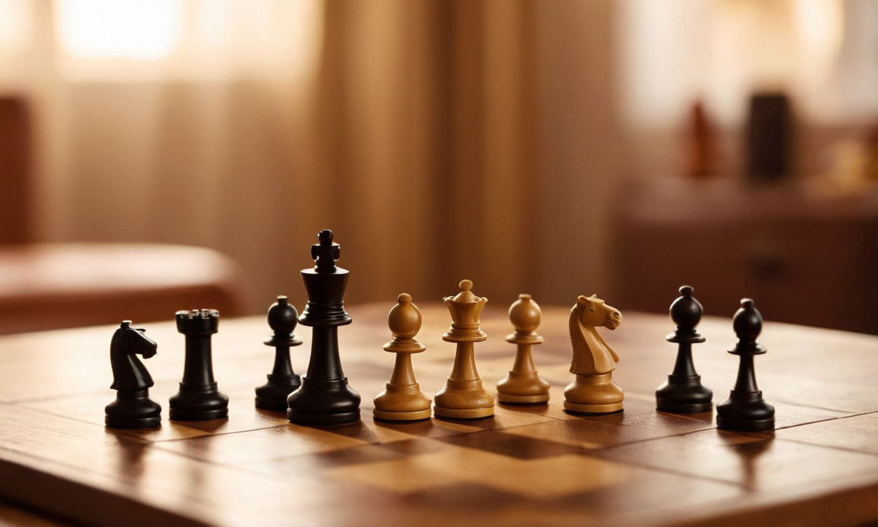 A serene image depicting a diverse group of board game pieces (e.g., chess, dice, tokens) on a wooden table with a blurred background to symbolize a calm and respectful gaming atmosphere. The image should convey a sense of sportsmanship and friendly competition, highlighting the theme of managing emotions and learning from defeats in board games.
