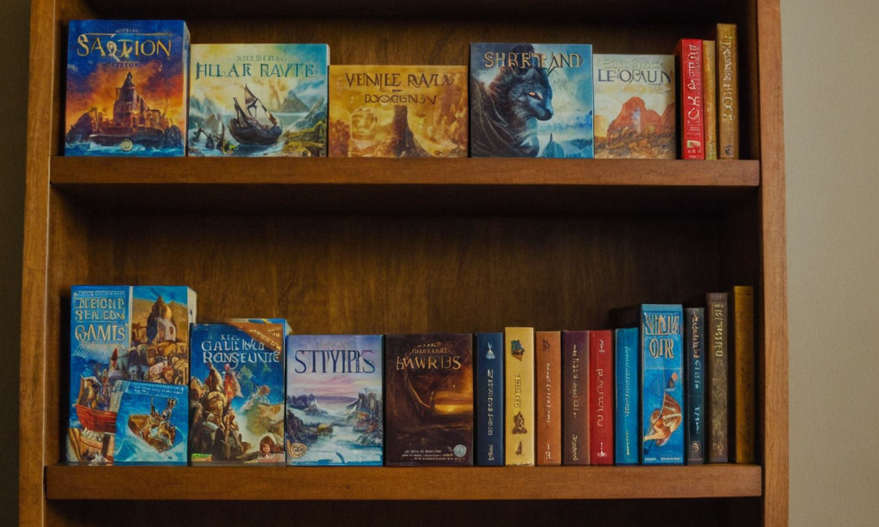 An image prompt for the "My Shelfie Saturday Review" article:
A cozy, well-organized bookshelf filled with various colorful board games of different shapes and sizes. Each board game is prominently displayed, showing their unique covers and designs. The background features a warm, inviting setting, emphasizing the personal touch and individuality of each game collection.
