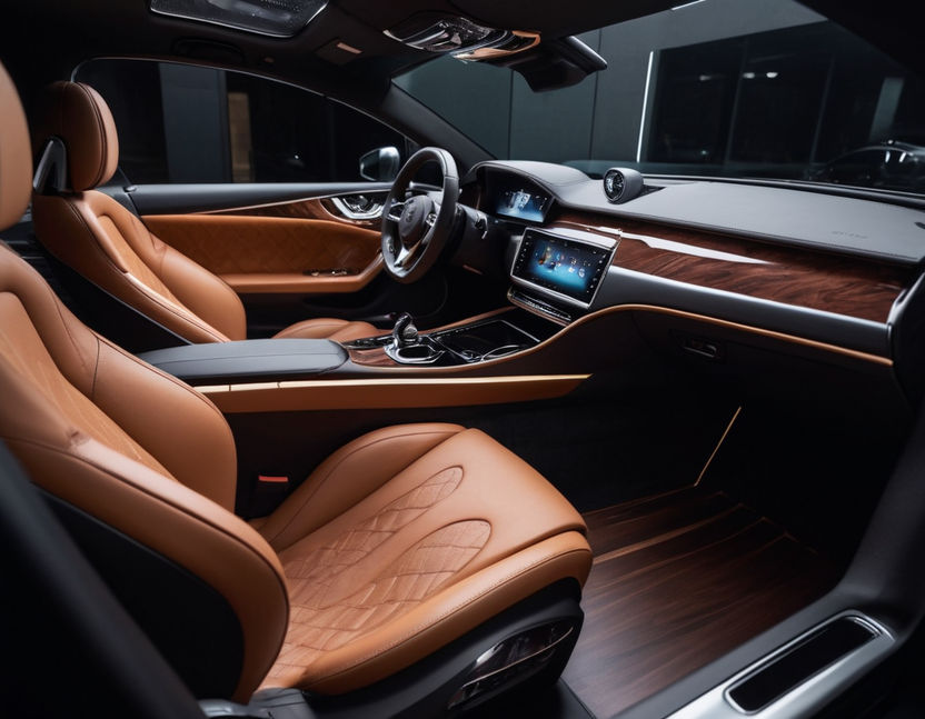 brown leather car interior. 