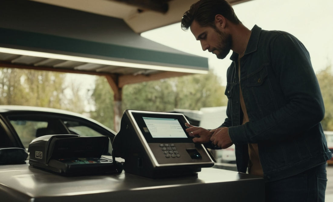 person paying at payment terminal