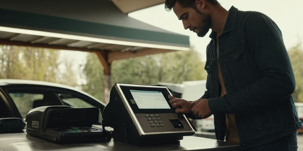 person paying at payment terminal