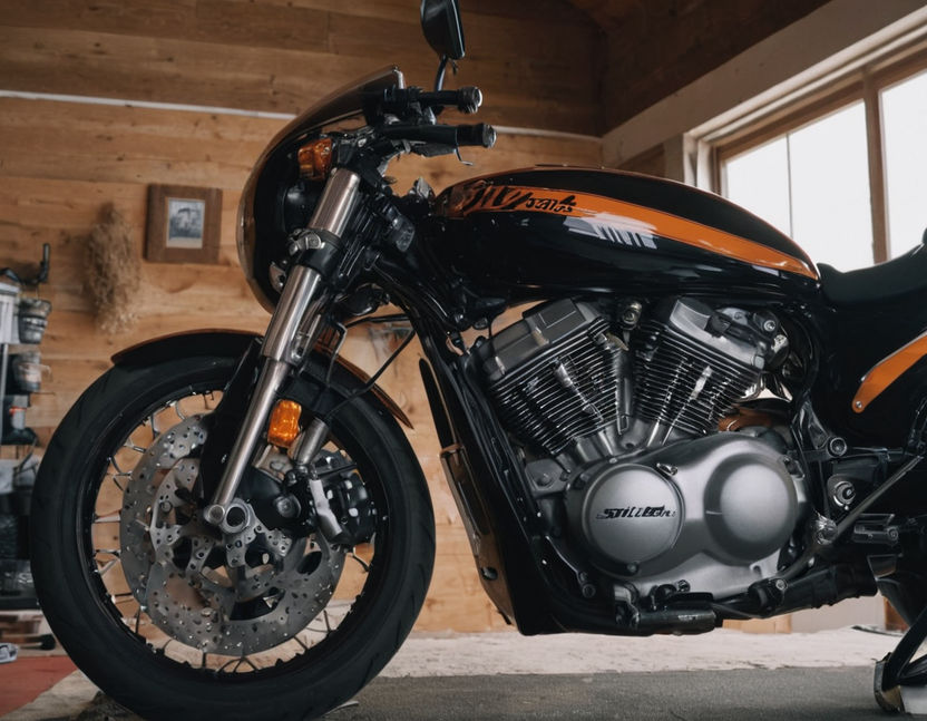 orange and black motorcycle in garage