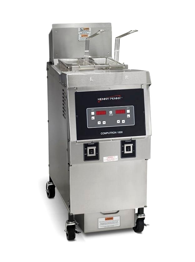 Henny Penny single-well open fryer with Computron controls and a lift-out basket.
