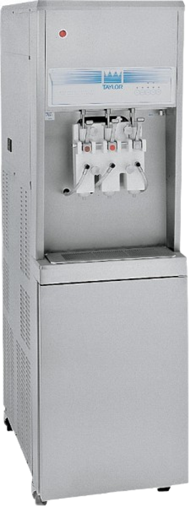Taylor narrow floor-model twist soft serve machine with three dispensing handles, front view.
