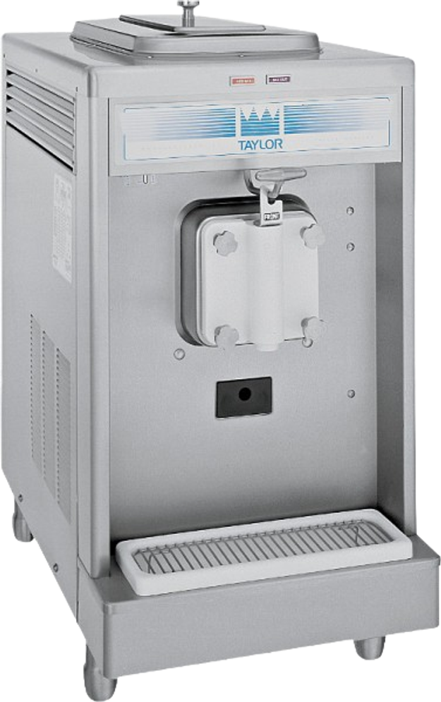 Taylor countertop shake freezer with a single dispensing door and drip tray, angled view.
