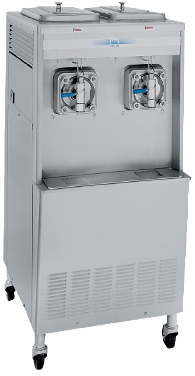 Taylor floor-model frozen beverage machine with two freezing cylinders and dispensing handles.