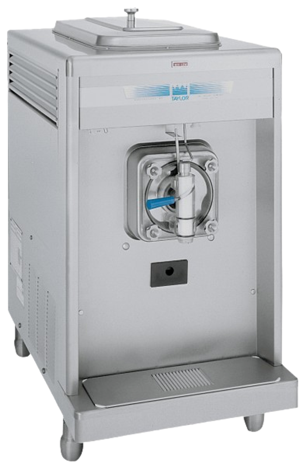 Taylor countertop shake freezer with a single dispensing door and a drip tray, front view.