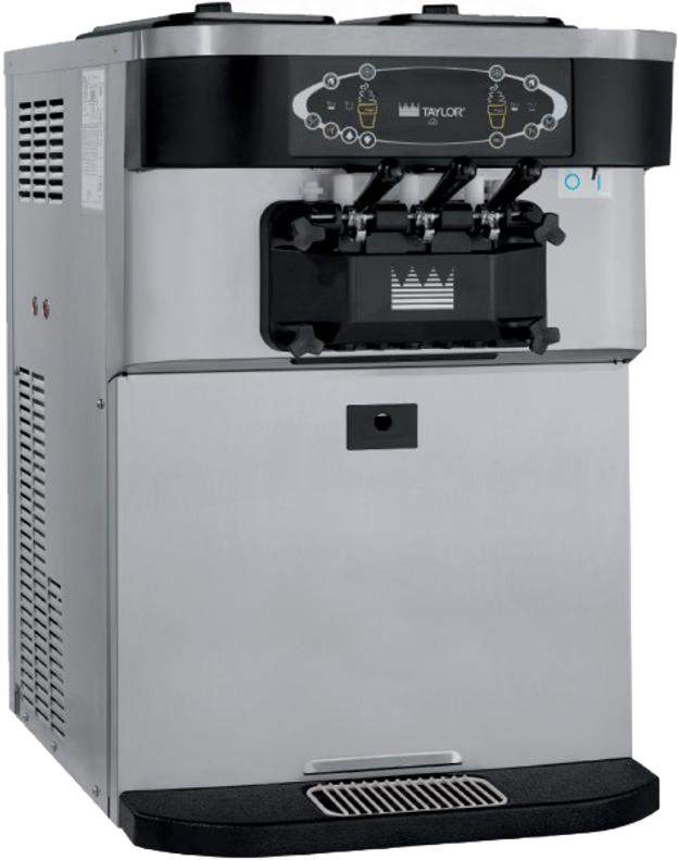 Taylor countertop twist soft serve machine with black control panel and three dispensing handles.