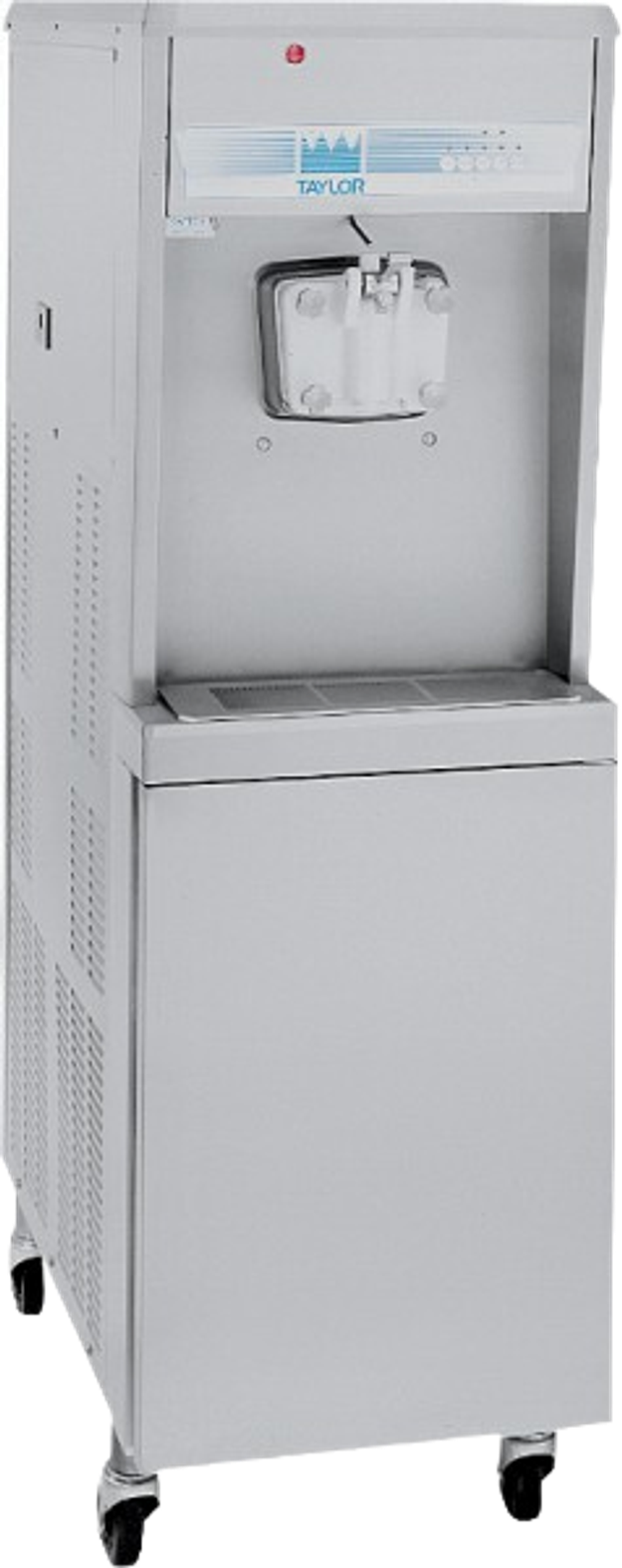 Taylor single-flavour floor-model soft serve machine on casters, side view.