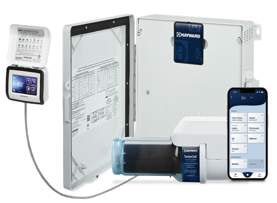 Hayward S3 Omni pool automation and salt system installed with pump and heater in Whitby Durham Region
