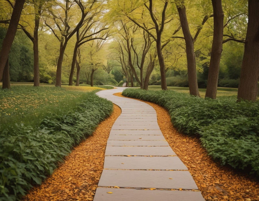 A serene image of a winding path in a park, signifying the journey of navigating project management risks.