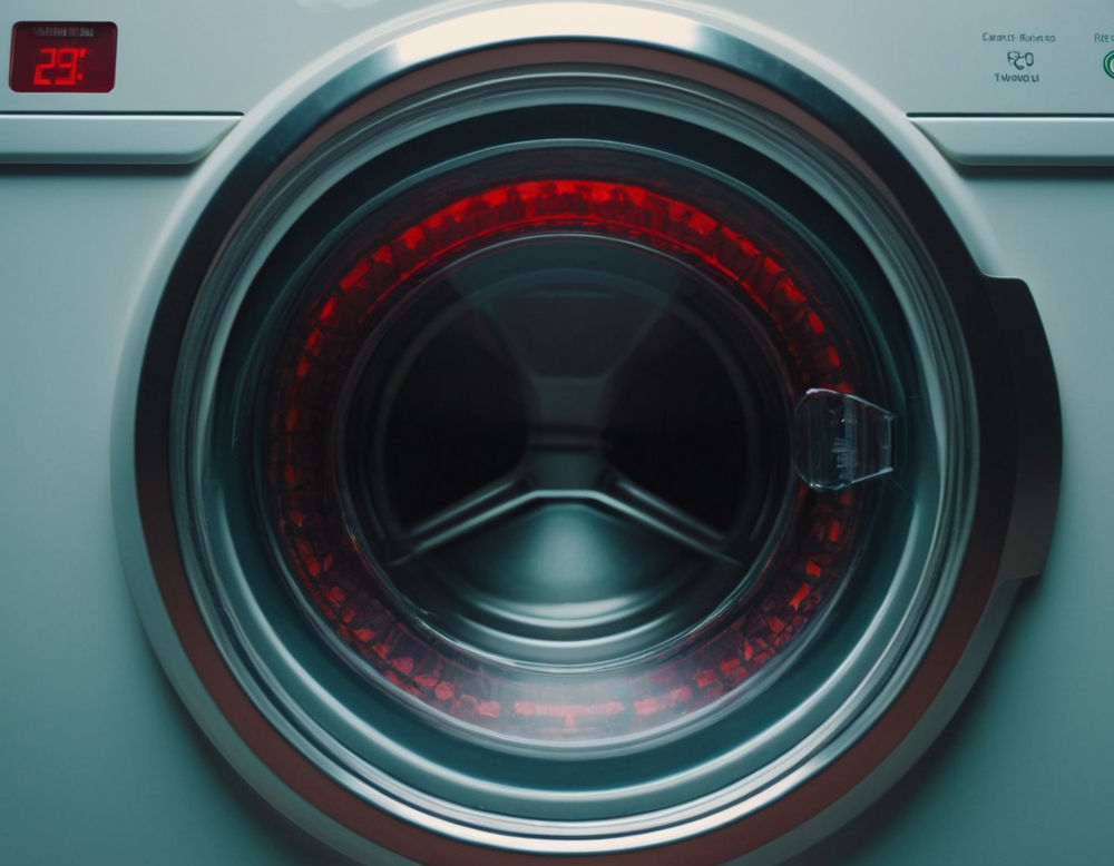A close-up of a modern washing machine with a water-saving feature indicator illuminated.