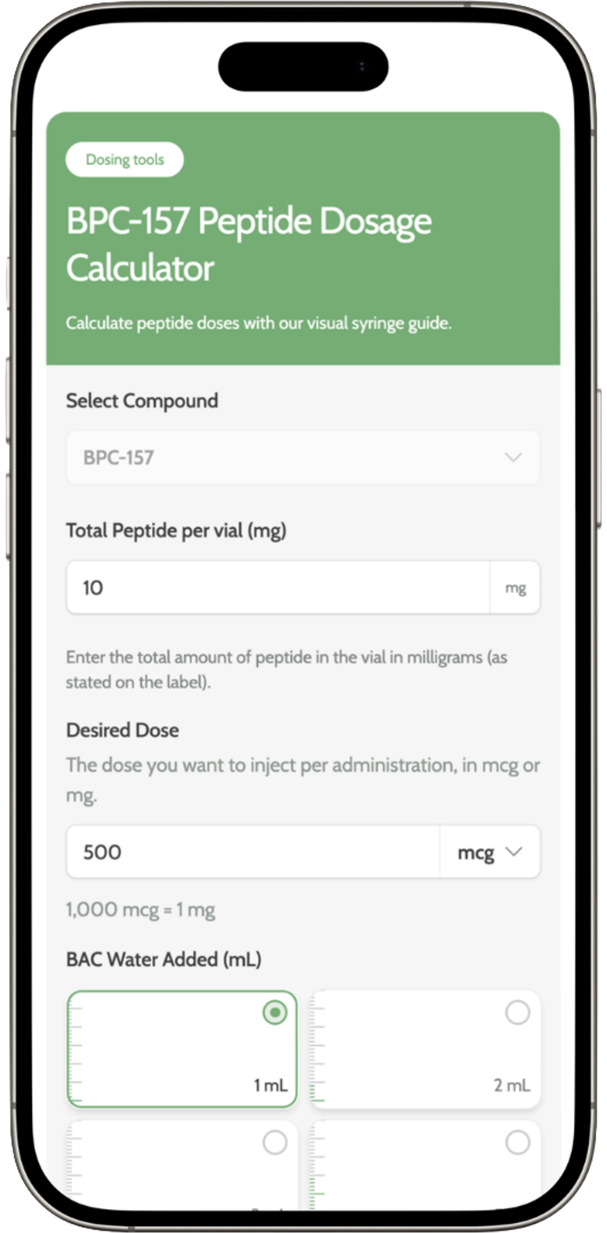 bpc 157 peptides dosage Peptide Dosage Calculator — Free Online Tool