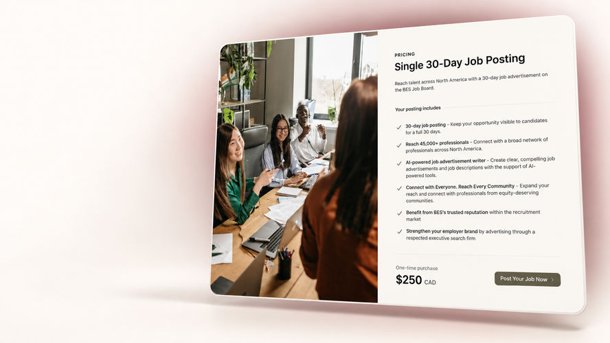 BES Job Board pricing card for a single 30-day job posting at $250 CAD